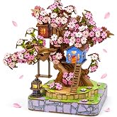 Sakura Tree House DIY Miniature House Kit for Adults, 564PCS 3D Wooden Puzzle with Light, Japanese Cherry Blossom Building Set, Wooden Craft Model Home Decor Gift