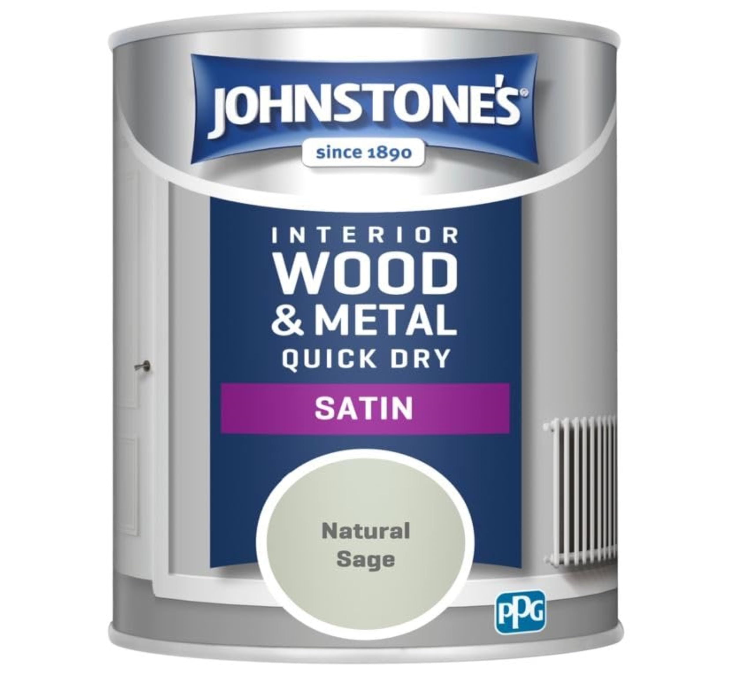 Johnstone's - Wood & Metal Paint - Satin Finish - Natural Sage - 750ml - Water Based - Quick Drying - Radiator Paint - Low Odour - Dry in 1-2 Hours - 8m2 Coverage per Litre