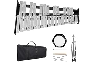 Giantex Percussion Glockenspiel Bell Kit 30 Notes w/Practice Pad, Adjustable Height Stand, Bell Mallets, Wooden Sticks, Music
