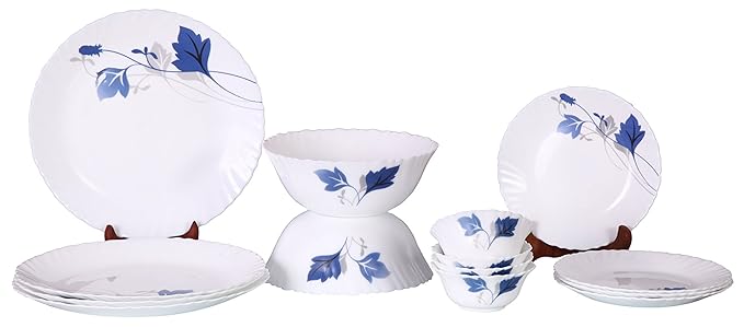Larah By Borosil Ageria Opalware Glass Dinner Set, 14-Pieces, White