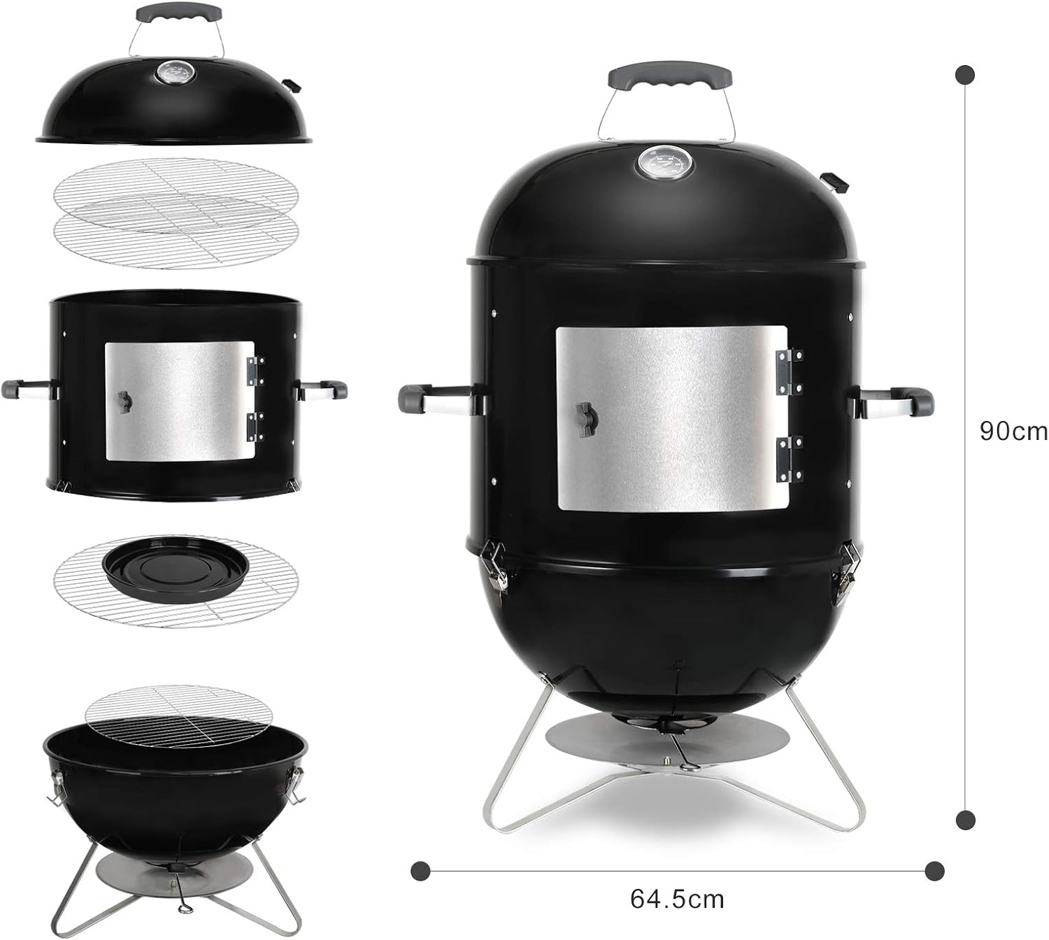Femor Affumicatore Barbecue 64,5 * 47,5 * 90 cm Scarico Dellaria Regolabile  3 Griglie per Griglia e Termometro Barbecue a Carbone 3 in 1 con Ciotola  Dellacqua Grande Capacità Barbecue e picnic urban-earth.co.uk