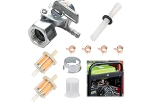 Yenblow Generator Fuel Tank Petcock Valve Kit, Female Thread Oil Switch Shut off Valve with Inline Fuel Filters Compatible with Predator 4000 4375 6500 8750 9000 Champion ETQ (M16×1.5mm)