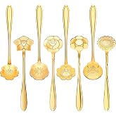 Chengu 8 Pcs Flower Coffee Tea Teaspoons Stainless Stirring Spoons, Gold | Floral Patterns, Decorative Tableware for Tea Party, Coffee Bar, Thanksgiving Christmas Party, Fancy Dessert Teaspoon Set