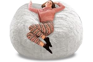 GQZGGXX Bean Bag Chair, 4-feet, PV Fur - White - No Bean Bag Filler (Cover only)