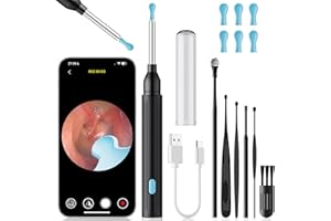 MOOPHY Ear Wax Removal, Ear Wax Removal Tool with 8 Kits & 5 Ear Spoon, Ear Cleaner with 2400P Camera with 6 LED Lights, Ear Wax Removal Kit for iOS & Android (Black)