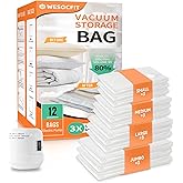 12 Pack Vacuum Storage Bags with Electric Pump, (3 Small, 3 Medium, 3 Large, 3 Jumbo) Vacuum Seal Bags for Clothing, Space Saver Bags for Travel, Luggage Compression Packing