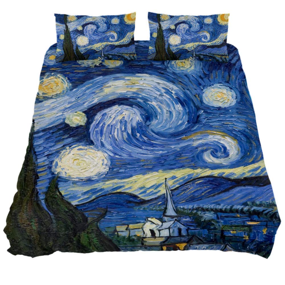 Twin Duvet Cover Set 3 Pieces Van Gogh The Starry Night Art, 59 x 79 Soft Microfiber Bedding Covers Sets with Zip Comforter Quilt Cover for Boy Girls