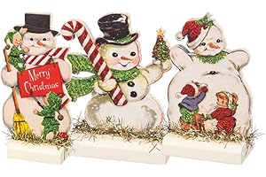 Primitives by Kathy Vintage Christmas Stand Up Set, Set of 3, Retro Snowmen, 3 Piece, 32297
