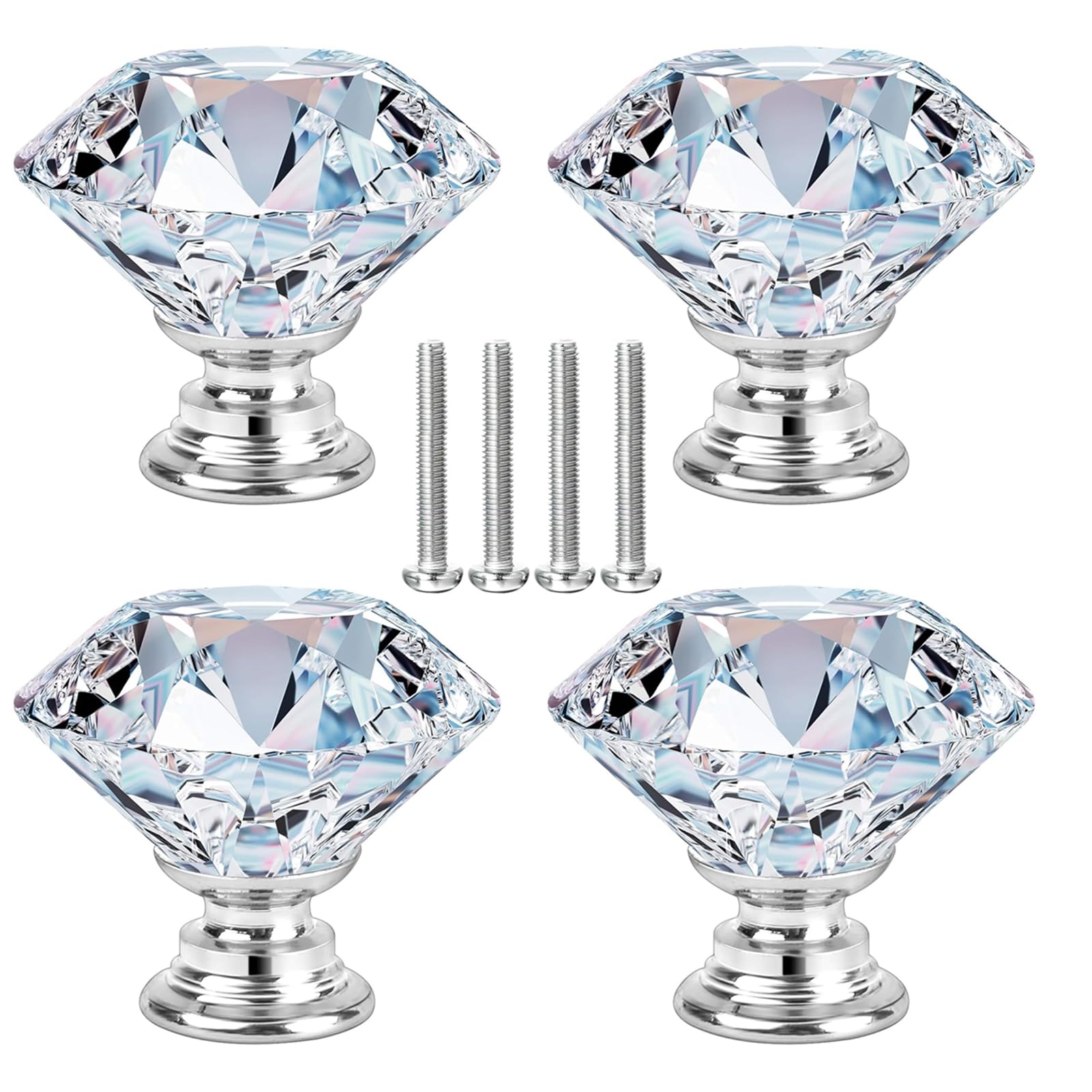 Gurfzcyuoo Crystal Knobs, 20mm Diamond Drawer Cabinet Door Pull Crystal Door Handles with Lengths of Screws for Cupboards Wardrobes Drawers Home Decoration(Silver) (20mm)
