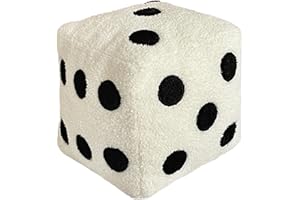 Dice Plush Pillow, 8x8 Inch Soft Gaming Room Throw Pillow for Bed, Sofa, and Chair Decor, White