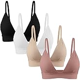 INIBUD Bralettes for Women Ribbed Seamless Padded Bra Wireless Triangle Plunge Cami Bra Adjustable Spaghetti Strap Top