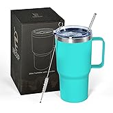 Icesip 20 oz Tumbler with Handle, insulated cup coffee mug with lid, straw and handle, Double Wall Stainless Steel Vacuum Coffee Tumbler travel mug spill proof, 1pcs Light Green