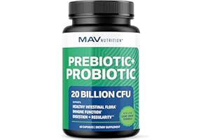 MAV NUTRITION Prebiotics and Probiotics for Women & Men | Pre and Probiotics for Gut Health & Bloating Relief | Synbiotic with 20 Billion CFU Lactobacillus & Bifidobacterium | Shelf-Stable | Vegetarian | 60 Ct.