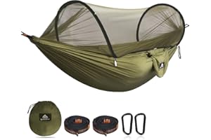 NATUREFUN Ultra-Light Travel Camping Hammock Pop-up Net Hammock 300kg Load Capacity,Breathable,Quick-Drying Parachute Nylon 2 Premium Carabiners,2 Tree Slings Included for Outdoor Backpacking Hiking
