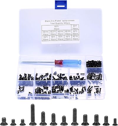 Xiaomoyu 360Pcs Laptop Screw Set with Driver 12 Sizes Chrome Black Carbon Steel