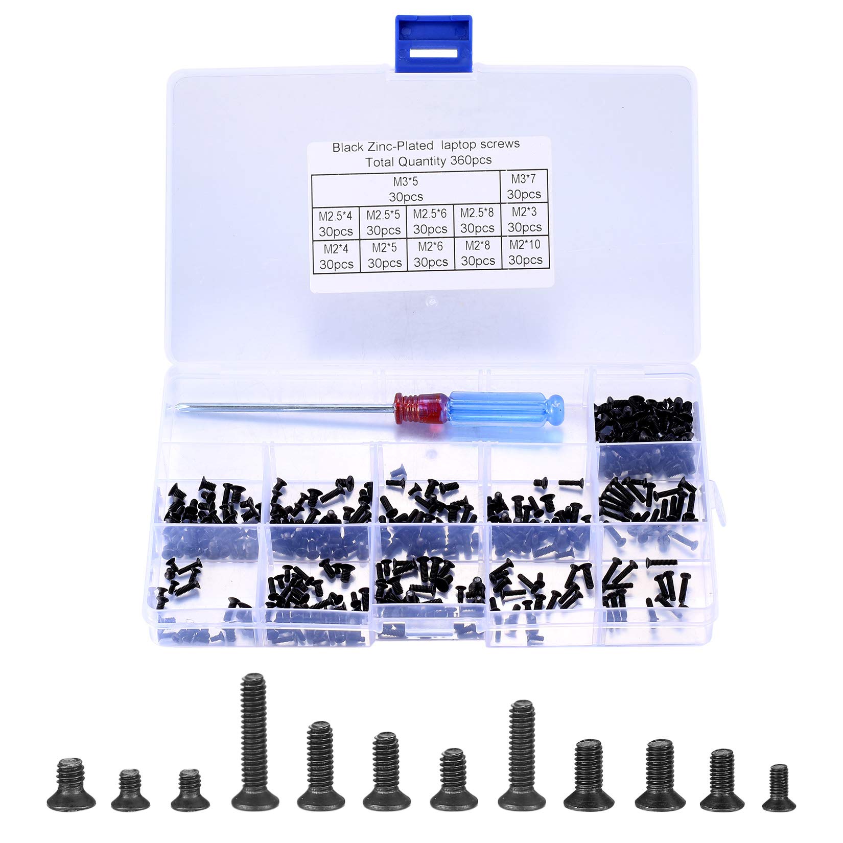 360 Pcs Screws and Bolts Set, Laptop Computer Screw Kit, Flat Head Fastener Screw Assortment Set with Screwdriver, Replacement Self-taping Screw Assortment Set for Computer, PC, Electronic