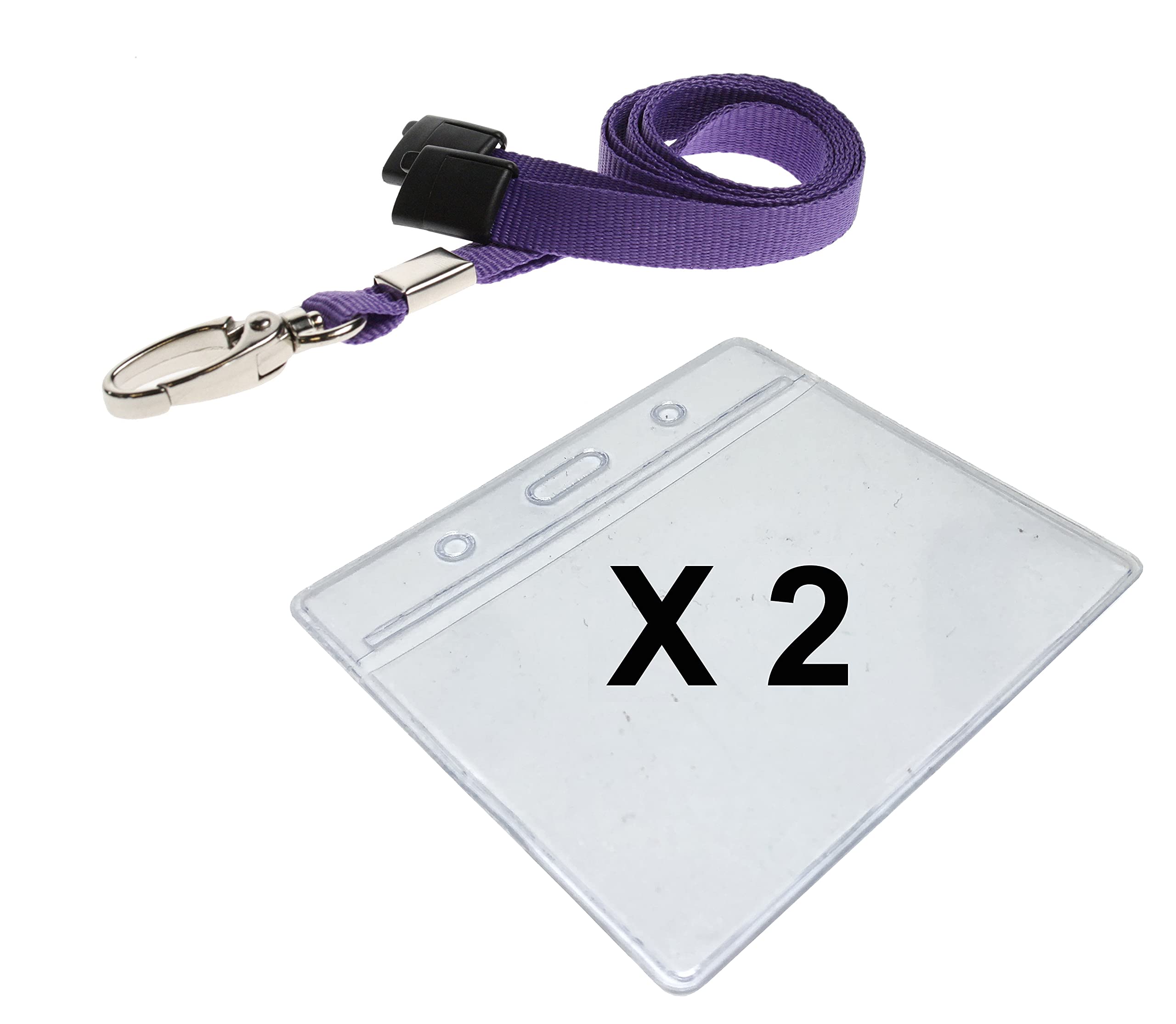 Strong Purple Safety ID Neck Lanyard Metal Lobster Clip & Medium Clear Vinyl ID Card Holder Pocket Pack of 2 Lanyard with Card Holder PCL Media ltd