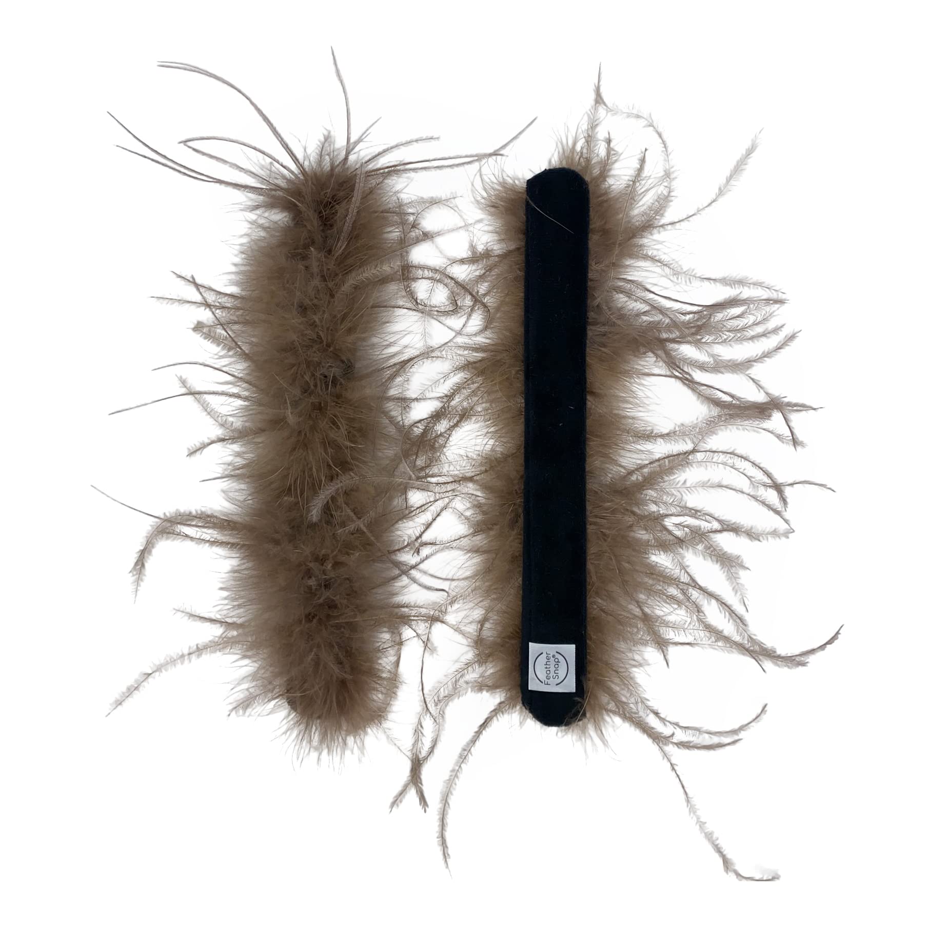 Feather Snap Pair of Original Bands Bracelets - Full Volume - Large & Fluffy Size Cuffs (Brown)