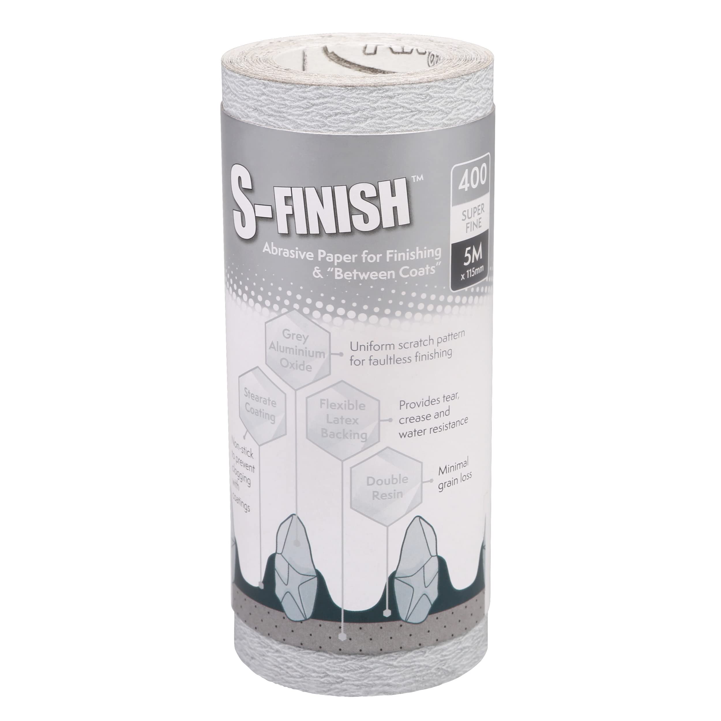 Axus Decor S-Finish Abrasive Paper for Finishing & Between Coats, Grit Sanding Paper Roll Non-Stick, Suitable for Light Metal Polishing, Professional Painters & DIY Projects, 5m x 115mm, 400 Grit