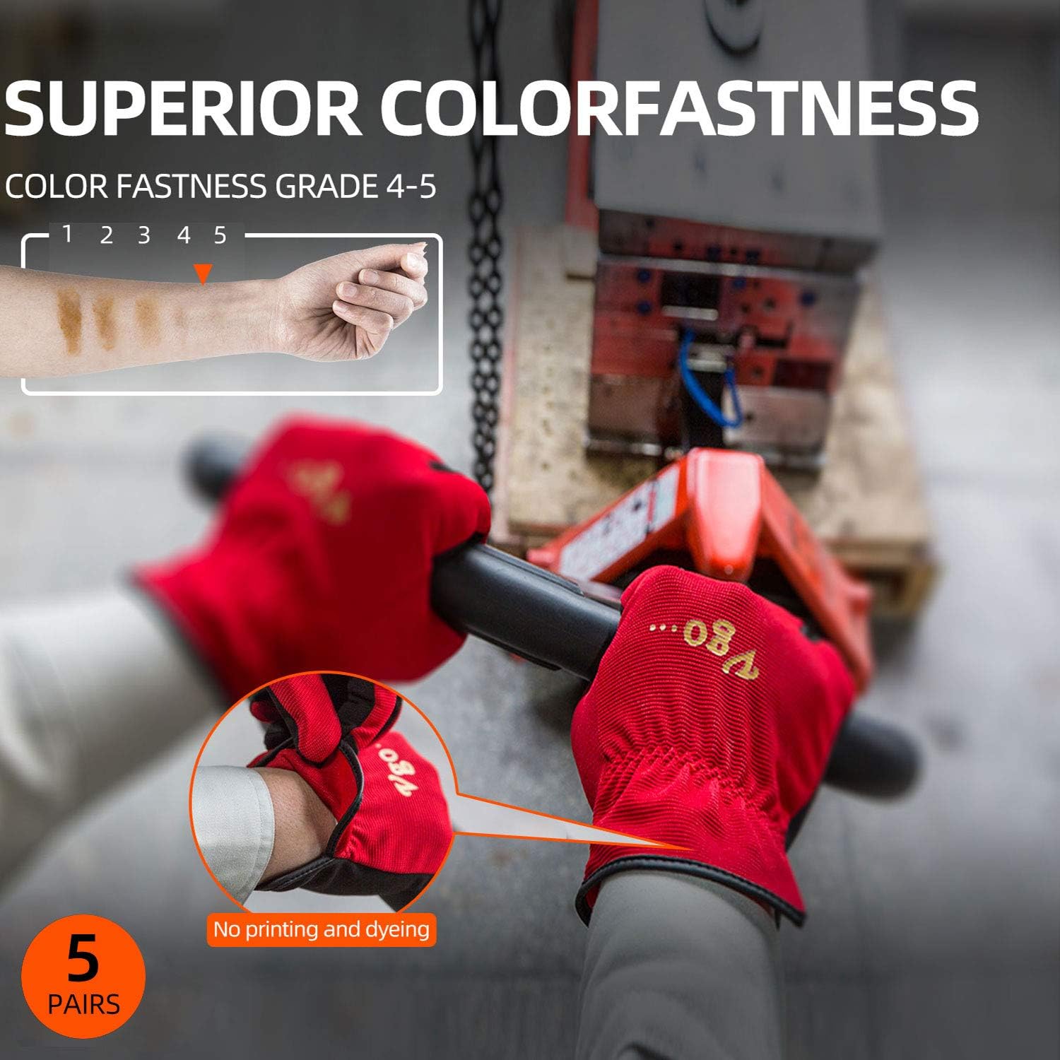 Vgo 5-Pairs Light-Duty Artificial Leather Work Gloves, Multi-Purpose & 360° Breathable Gloves, High Dexterity, Abrasion Resistant, Superior Colorfastness (Size M, 5 Colors, AL8736) - - 