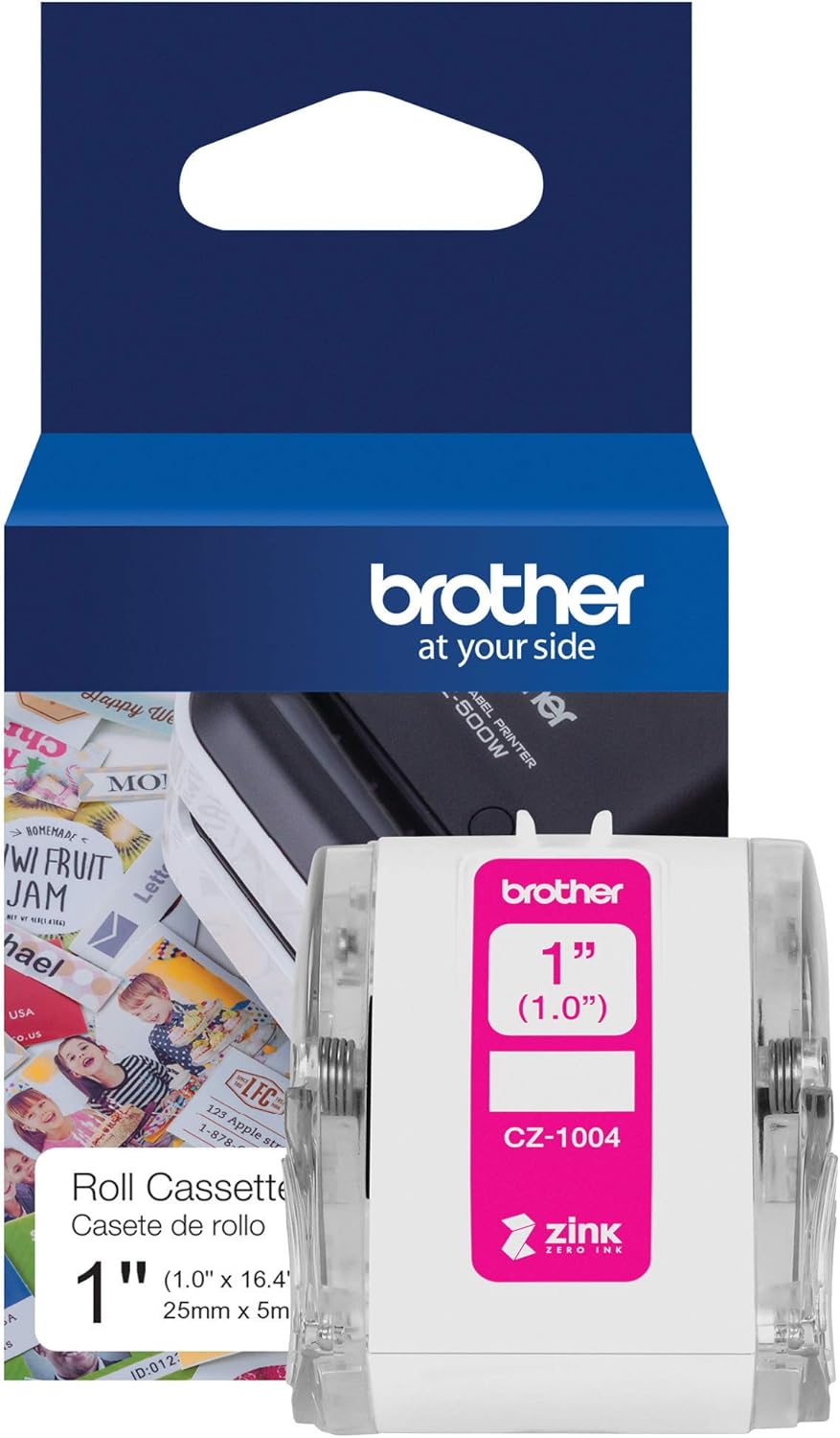 Brother Genuine CZ-1004 Continuous Length 1” (1.0”) 25 mm Wide x 16.4 ft. (5 m) Long Label Roll Featuring Zink Zero Ink Technology : Office Products