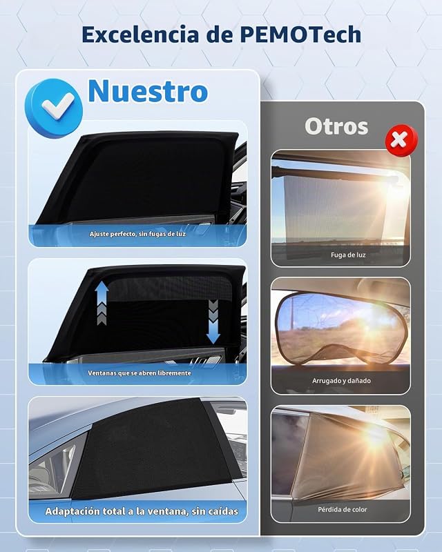 Cortina solar para carro de bebé, 2 unidades para vidros laterais traseiros, tecido elástico duplo respirável, proteção UV e rede mosquiteira, preto