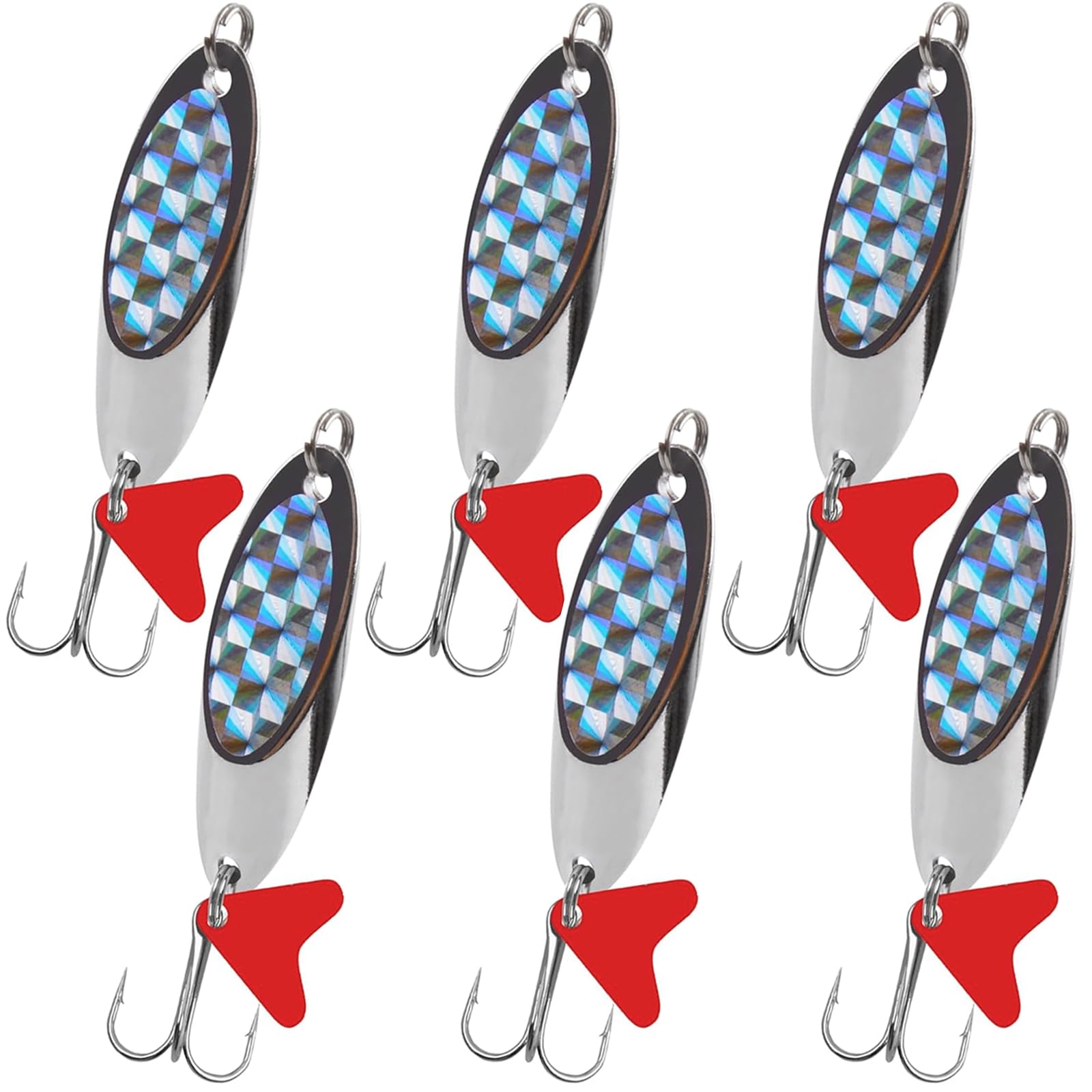 Fishing Spoon Lures Spinner Baits 6pcs Metal Jigging Spoon Fishing Lures with Treble Hook Sinking Hard Baits for Bass Salmon Saltwater Freshwater (7g-6pcs)