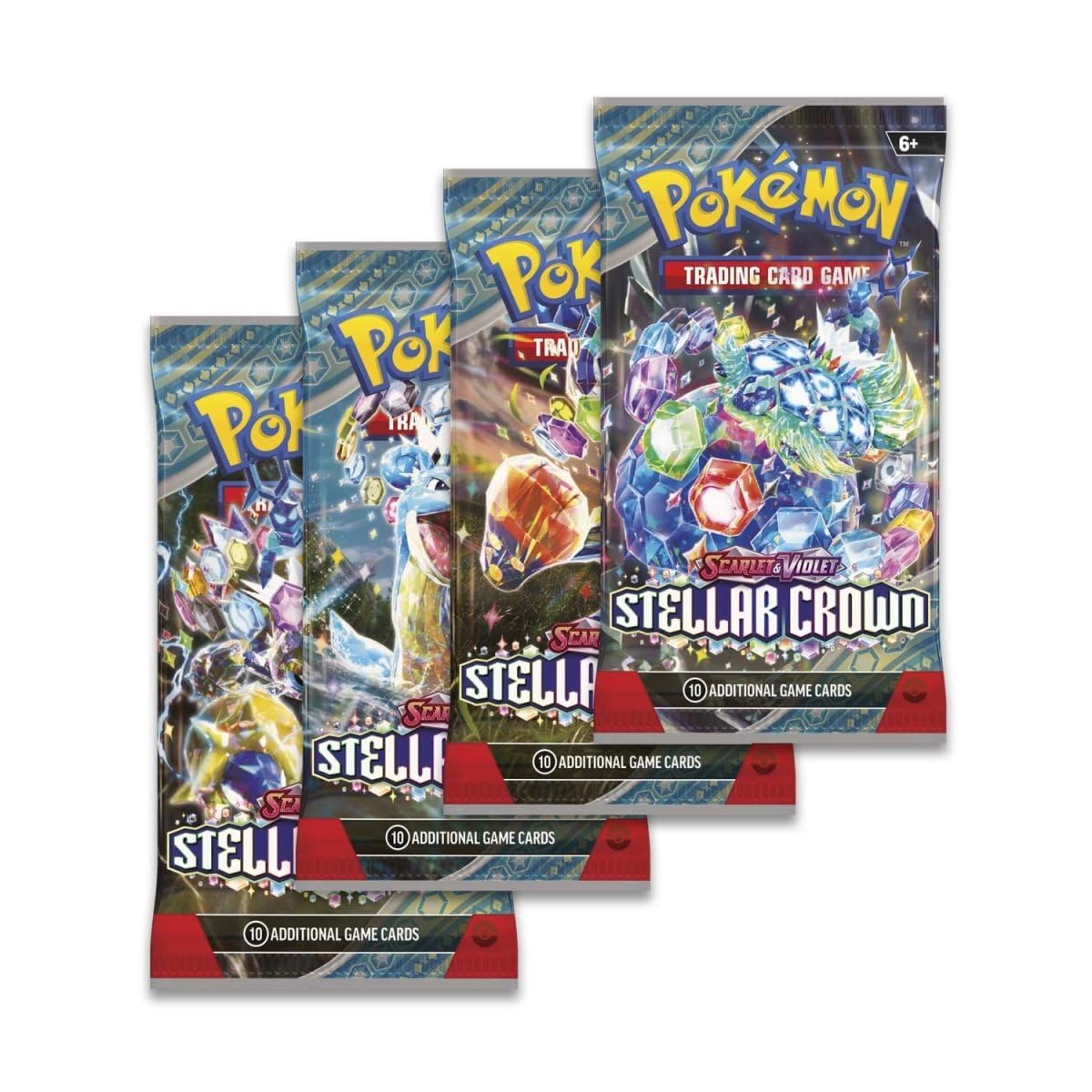 Pokémon TCG Stellar Crown Booster Packs x4 – Official Scarlet & Violet Cards | Gift for Kids, Collectors and Pokémon Fans | Chance for EX, Ultra Rare and Gold Cards | Titan Authenticated