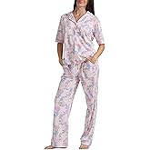 Karen Neuburger womens Girlfriend Notch Collar Elbow Length Sleeve Top and Pant Pajama Set