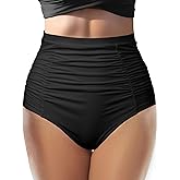 Vivola Women's High Waisted Bikini Bathing Suit Bottoms Swimsuits Tie Side Tummy Control Full Coverage Swimwear Ruched