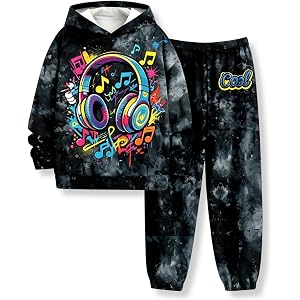 Voxikodex Boys Clothes 2 Piece Tie Dye Print Hoodie Sweatshirt & Pants Casual Kids Boys Fall Winter Outfits Size 7-14Y