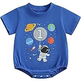 Bagilaanoe Space Astronaut First Birthday Outfit Baby Boy One Year Old Birthday Romper Short Sleeve Bodysuit Shirt