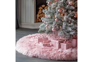 AISENO 24 Inch Pink Christmas Tree Skirt Plush Decoration for Merry Christmas Party - Faux Fur Christmas Tree Skirt Decoratio