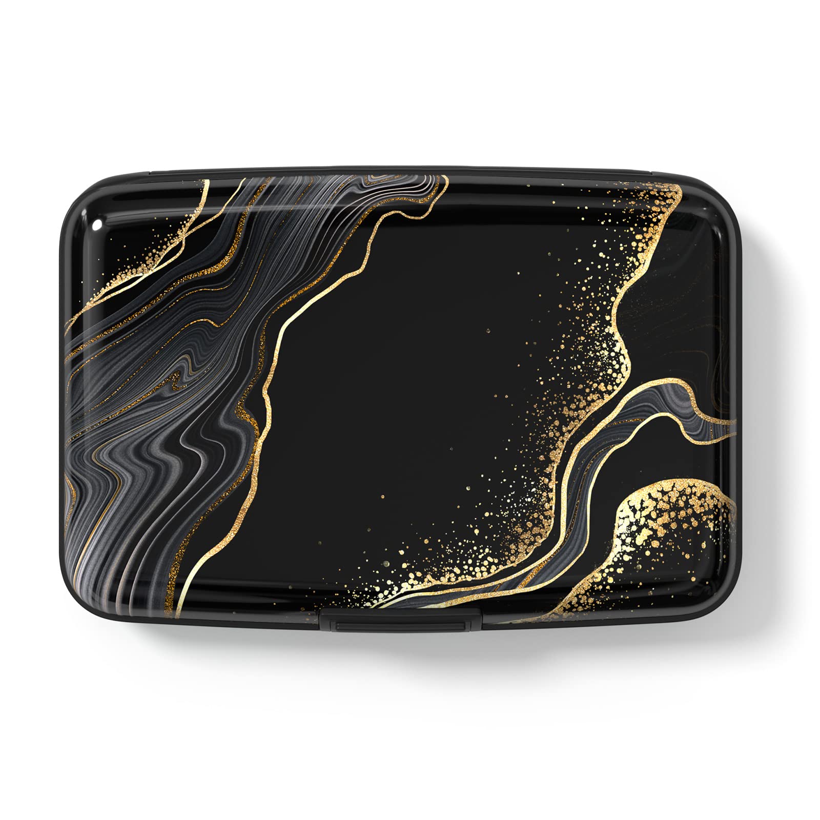 Hsxnam Credit Card Holder Wallet, RFID Blocking Credit Card Case Aluminum Metal Cute Business Card Holder Pocket ID Case for Women Men, Black Gold