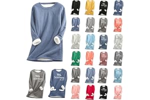 TAPANET Fleece Sweatshirts for Women Winter Warm Sherpa Lined Shirts Fuzzy Pullover Top Soft Crewneck Blouse Thermal Underwear