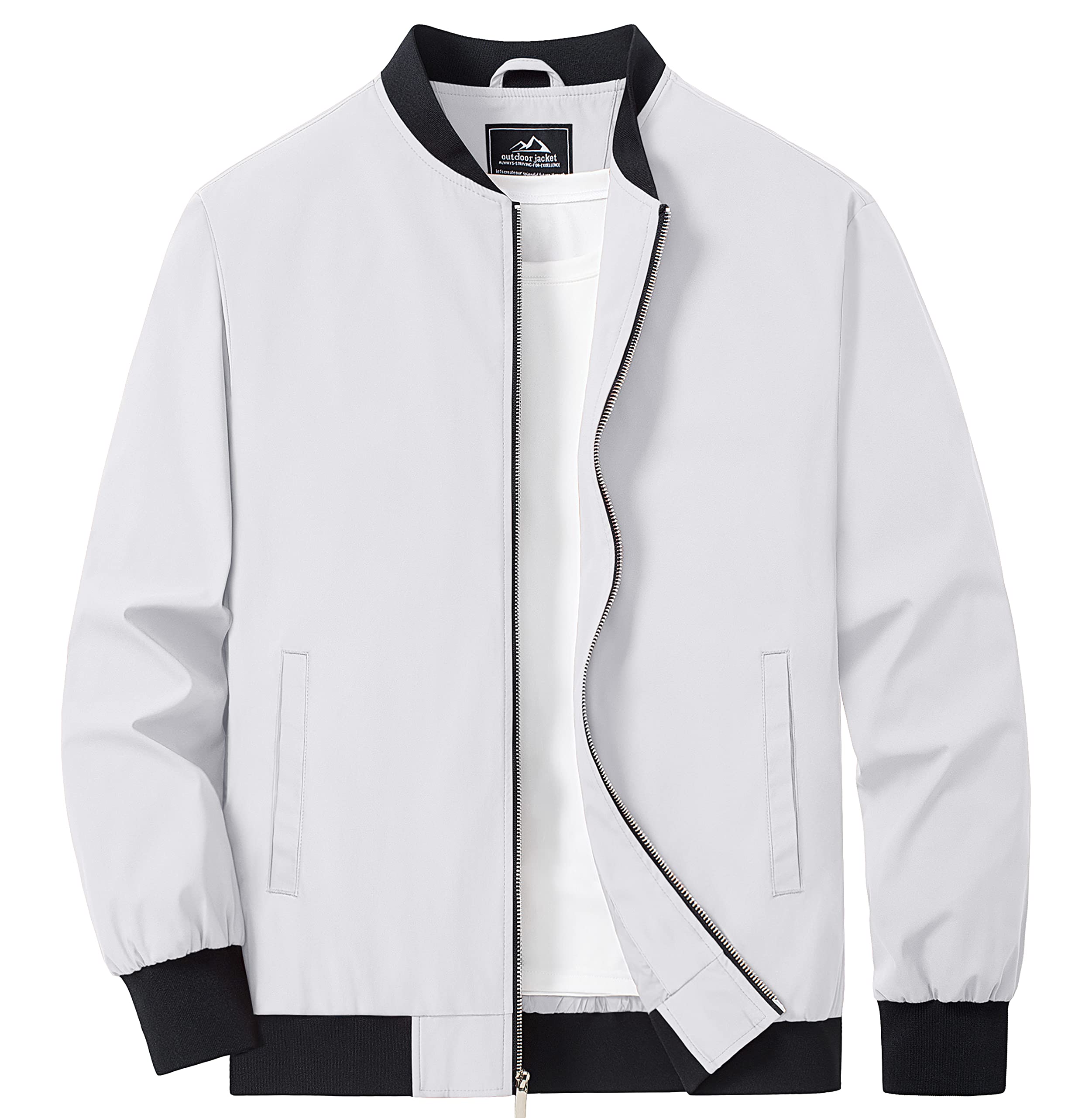 Photo 1 of MAGCOMSEN Bomber Jacket Men Lightweight Jacket Full Zip Light Windbreaker Casual Stylish Golf Jackets White M