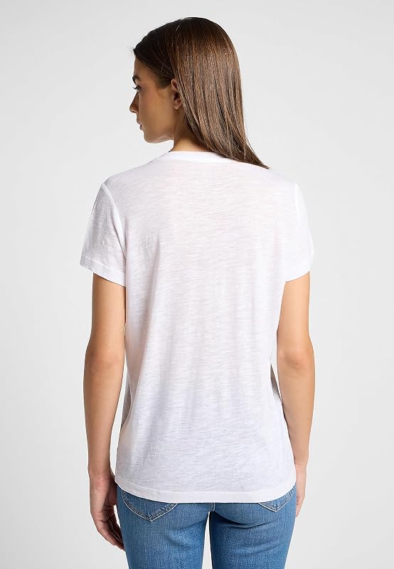 - Tee Shirt Femme - Coupe Regular - V Neck Tee - Blanc Éclatant