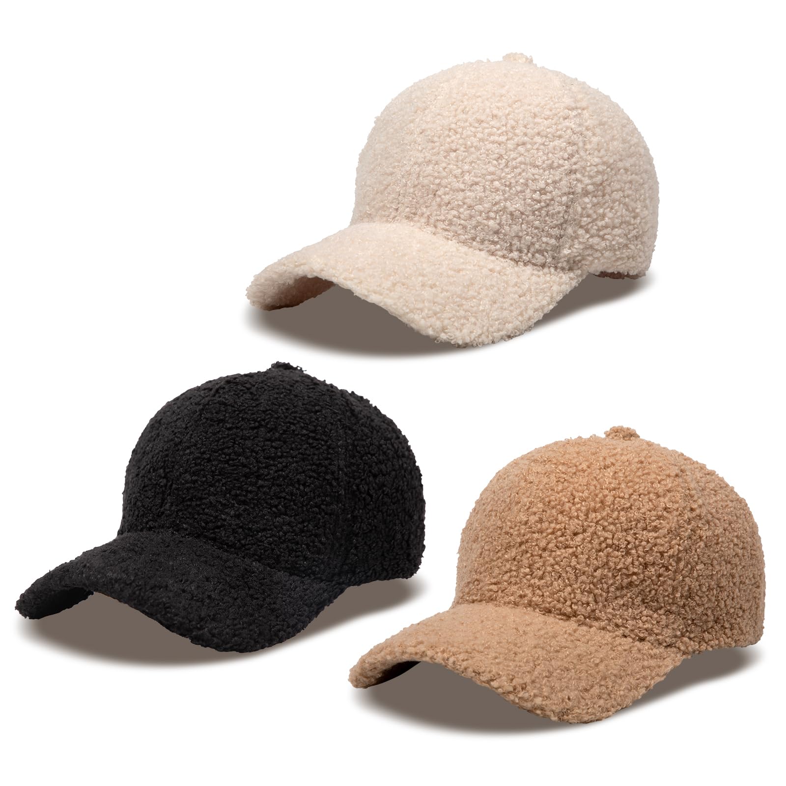 Photo 1 of **Only Two**MGBPEI 3Pack Women's Winter Baseball Cap Adjustable Solid Color Lamb Wool Warm Baseball Cap Unisex Unconstructed Plain Cap