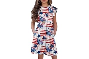 HOSIKA Girls Floral Dress Boho Ruffle Sleeve Pleated Casual Swing Dresses with Pockets for Kids 6-12 Years
