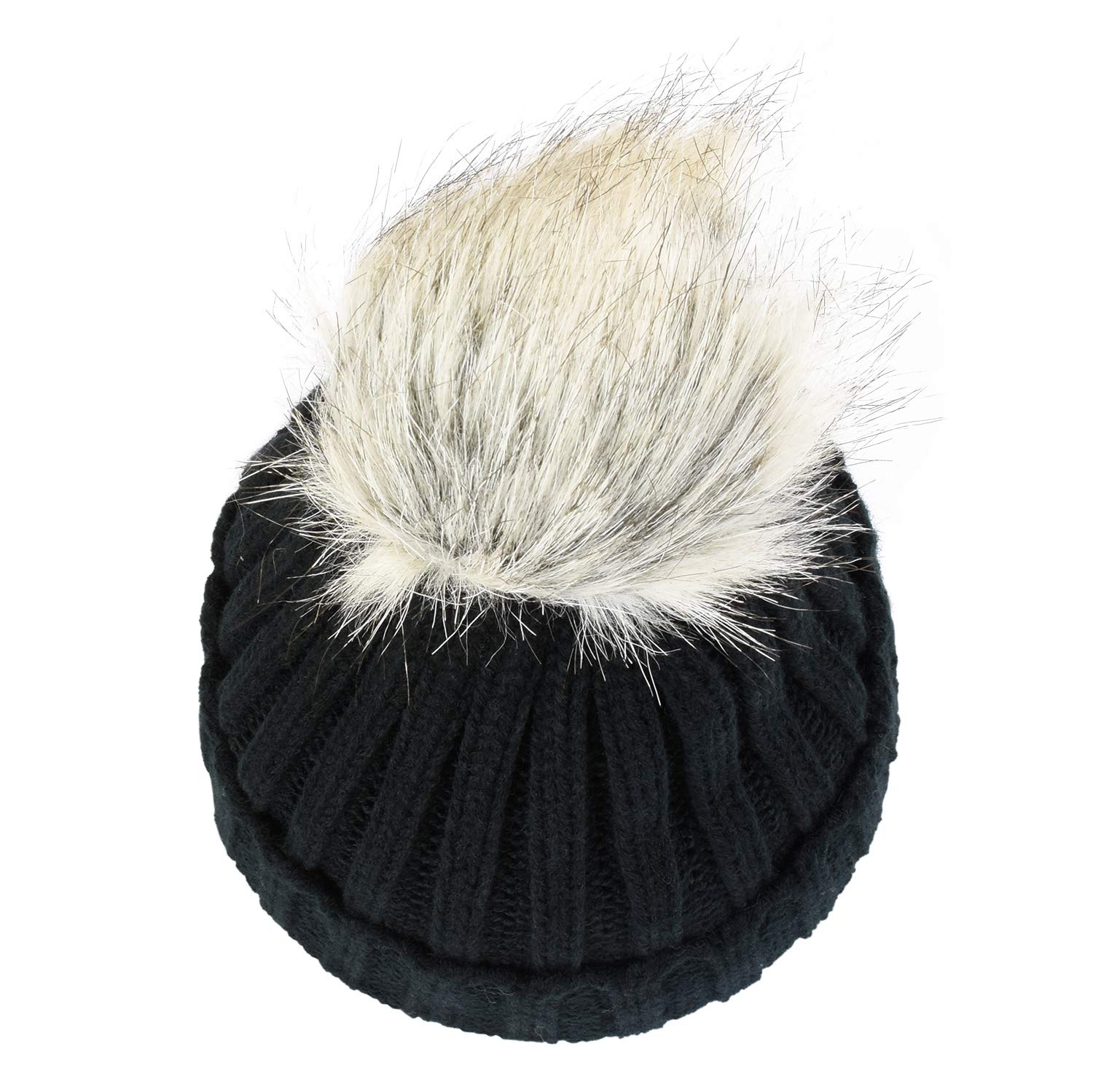 Cable Knit Beanie Warm Faux Fuzzy Fur Pom Pom Skull Ski Cap for Men, Women