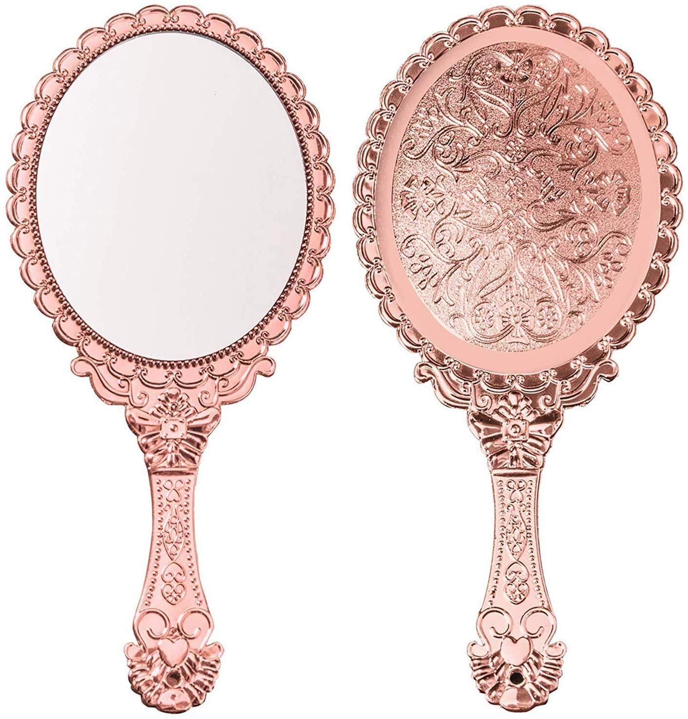 XPXKJ Hand Mirror Vintage Handheld Mirror with Handle Vanity Makeup Mirror Travel Mirrors (Oval, Rose Gold): Beauty