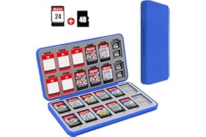 FYY Nintendo Switch Game Case Holder for Switch 2 Cartridge Case with 24 Game Card Slots & 48 Micro SD Card Slots, Hard Shell, Silicone Lining Blue