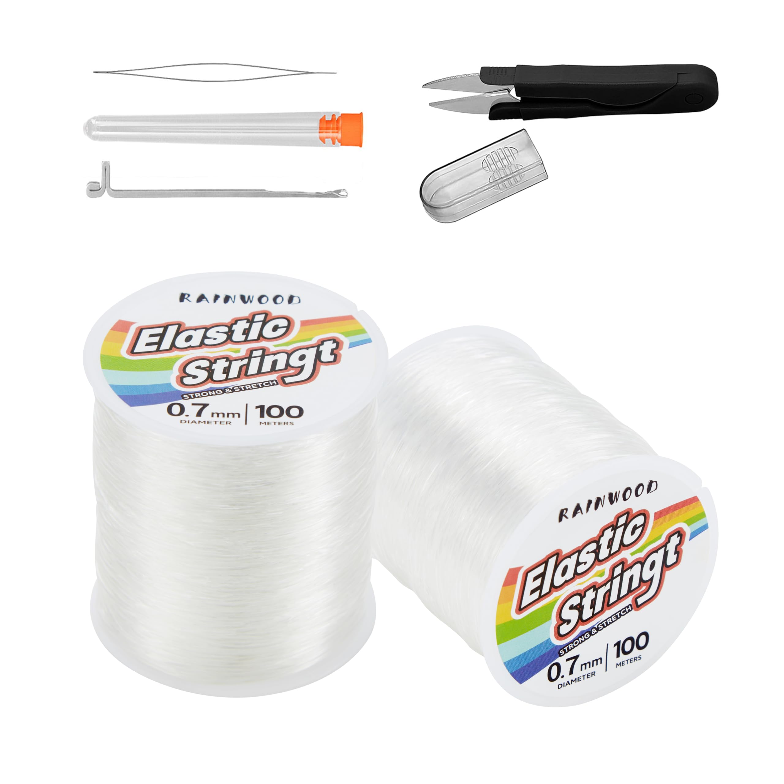 Elastic Bracelet String Cord Kit: 2 Rolls of 200m (0.7mm) Clear Beaded Stretch Cord with Tools - Perfect for Bracelet Making and DIY Jewelry Projects!