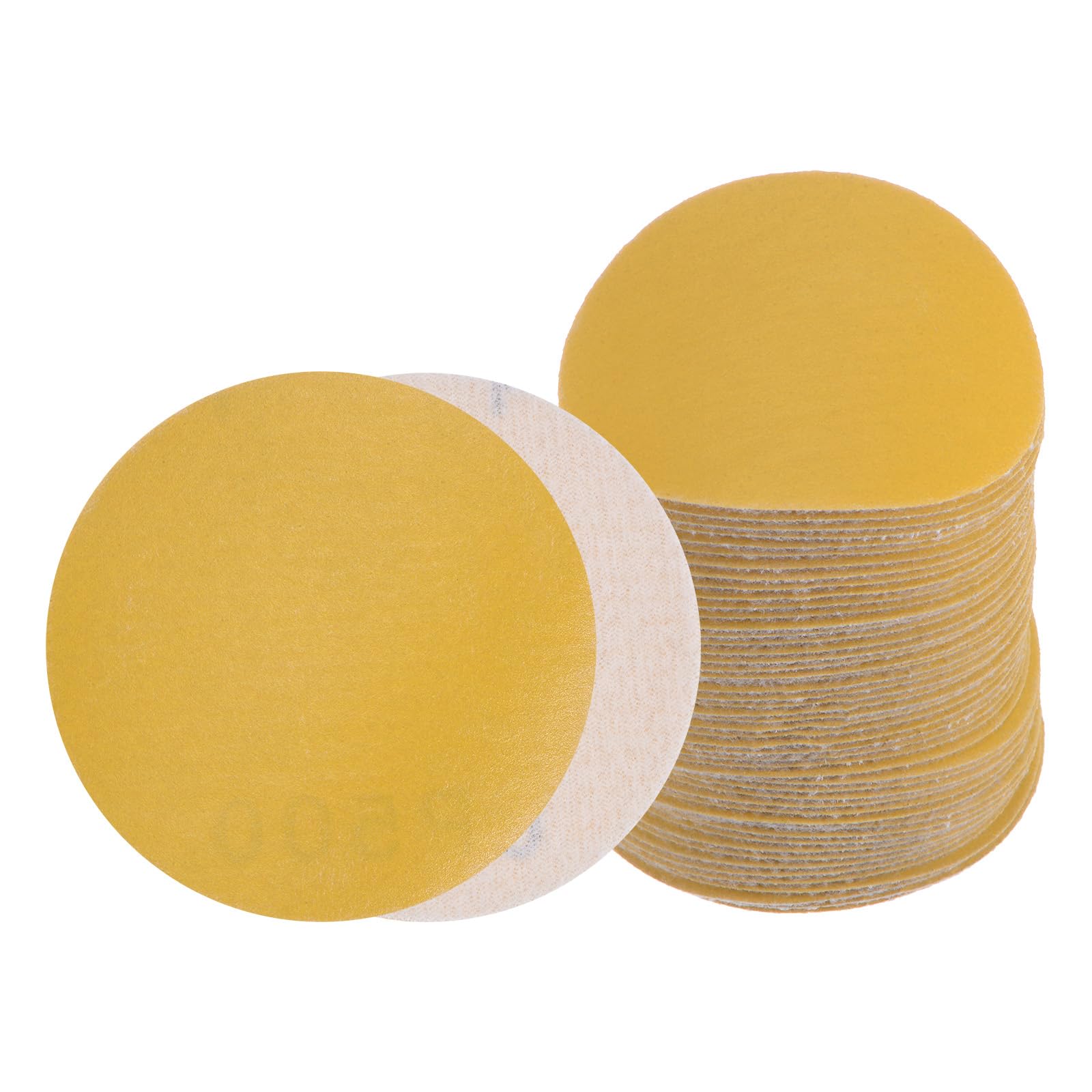Kozelo 50pcs No Hole Sanding Discs- [ 3 Inch 500 Grit ] Round Hook and Loop Grip Sanding Pads Sheet Sandpaper for Automotive Woodworking Metal Polishing Use| Gold, Aluminum Oxide