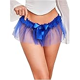 OYOANGLE Women's Mesh Babydoll Lingerie Cute Bow Tie Ruffle Lace Trim Thong Panty Low Rise Underwear