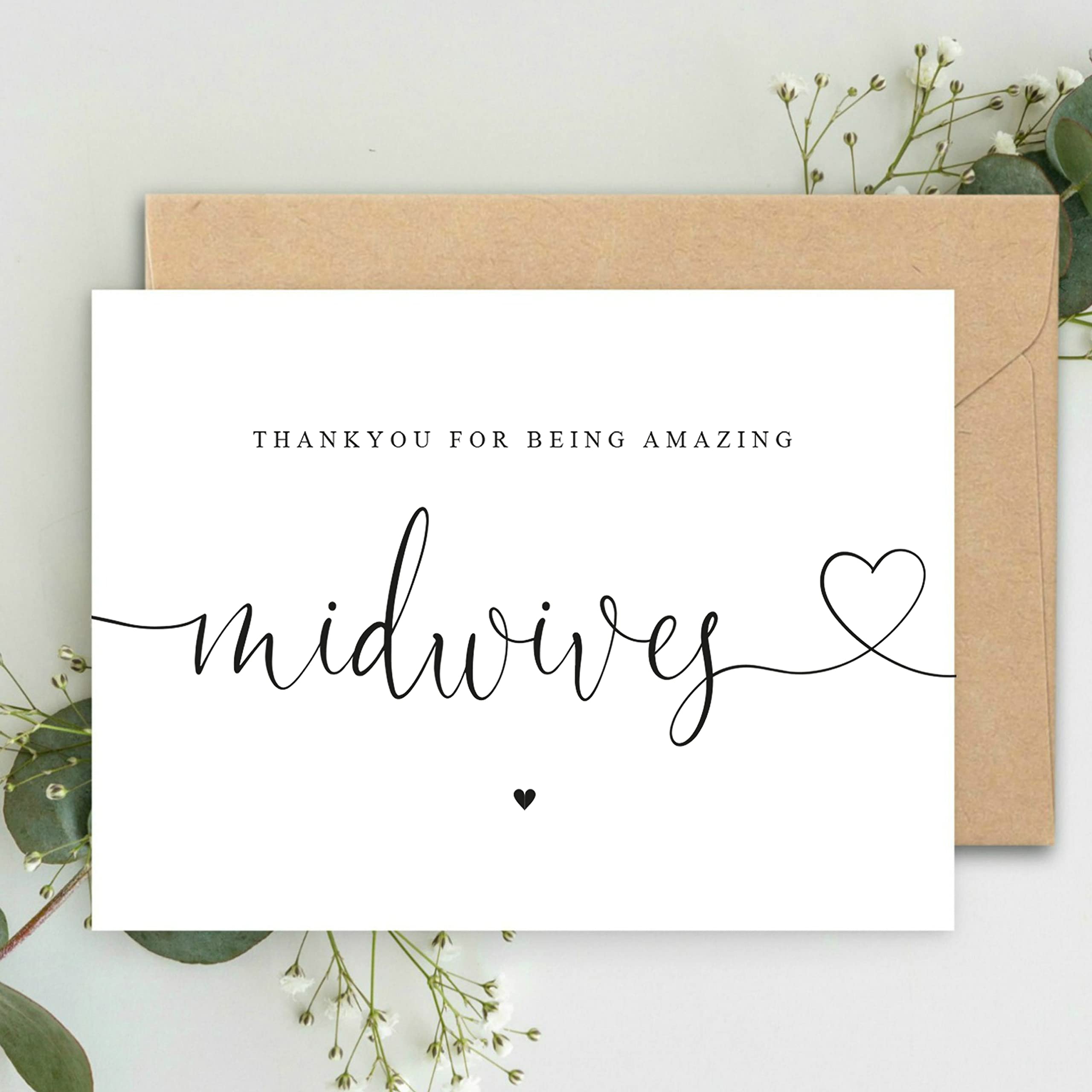 Thank you for being amazing MIDWIVES A5 Card & Kraft envelope, Midwives Card, Thank you NHS Midwives Card, Minimalistic Black and White