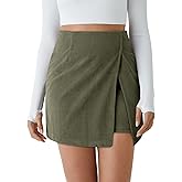 Cicy Bell Womens Corduroy Mini Skirt Casual High Waisted Side Slit A-line Bodycon Work Fall Short Skirts