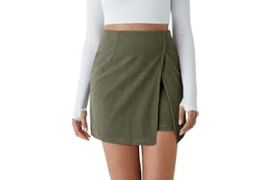 Cicy Bell Womens Corduroy Mini Skirt Casual High Waisted Side Slit A-line Bodycon Work Fall Short Skirts