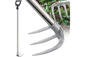 COGARDENSHOWER Potato Hand Rake Garden Tool - 62" Long Handle Cultivator Weeding Rakes, 3-Tine Heavy Duty Carbon Steel with D Grip for Raised Garden Beds,Flower Bed,Soil Grass Yard Gardening