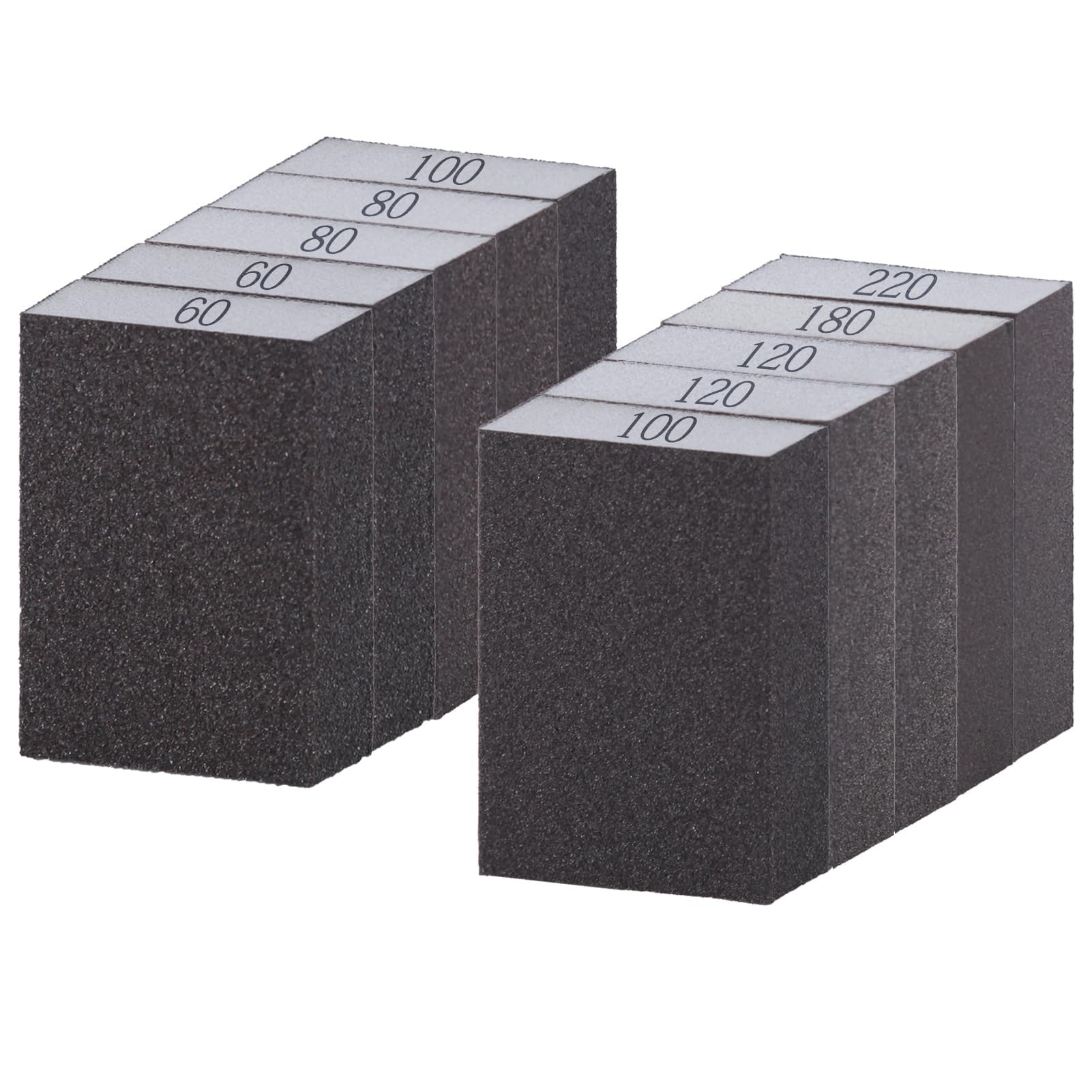 LEONTOOL 10 Pack Sanding Block Sanding Sponge 60/80/100/120/180/220 Grits Washable and Reusable Handmade Sandpaper Block Drywall Sander Pads Sand Paper for Wood Metal Wall Drywall Glasses Polish